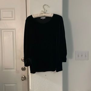 Calvin Klein Black Velvet Puff Sleeve Blouse/Top Size L